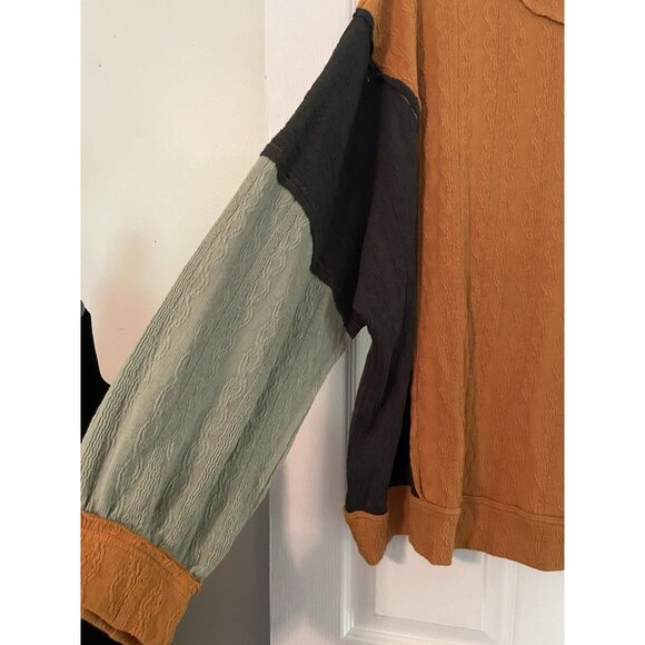 Drop Shoulder Balloon Sleeve Color Block Shirt top Woman’s size large oversized - Picture 3 of 12